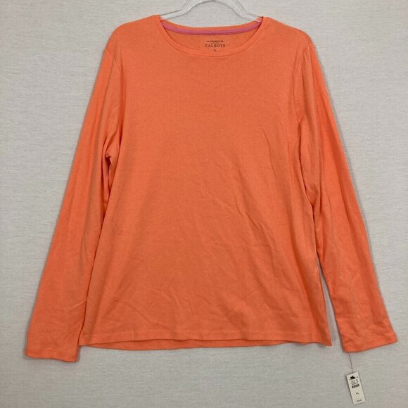 New Talbots Orange Pima Cotton Crew Neck Long Sleeve Pullover Tee XL - Picture 1 of 9